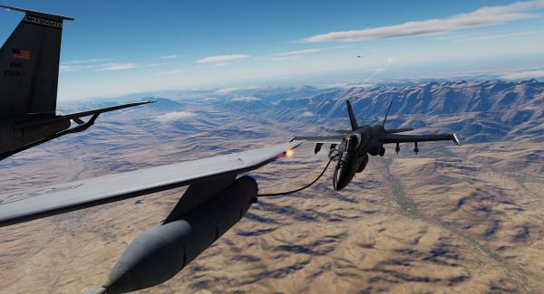 F/A-18C plugged into a KC-135 boom.